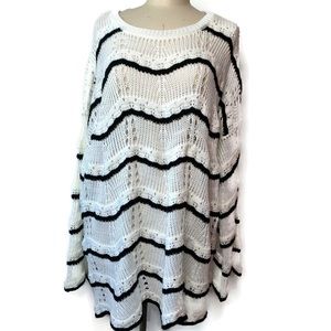 Lane Bryant NWT Women's White & Black Open Knit Scoop Neck Pull Over Sweater
